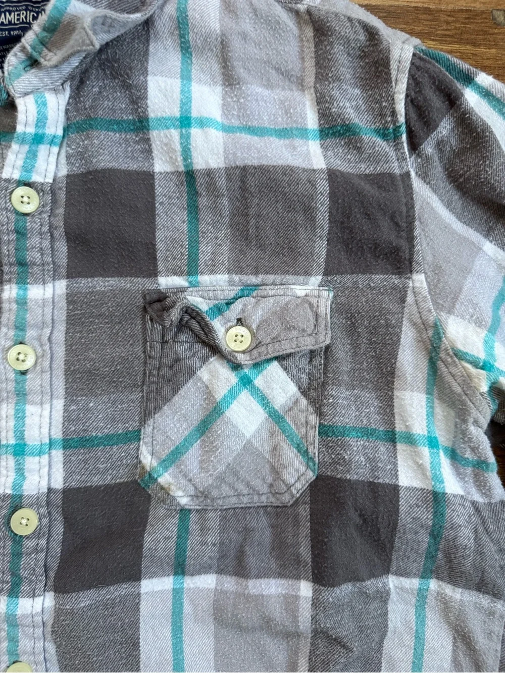 American Rag Gray, White & Teal Plaid Button-Down Shirt